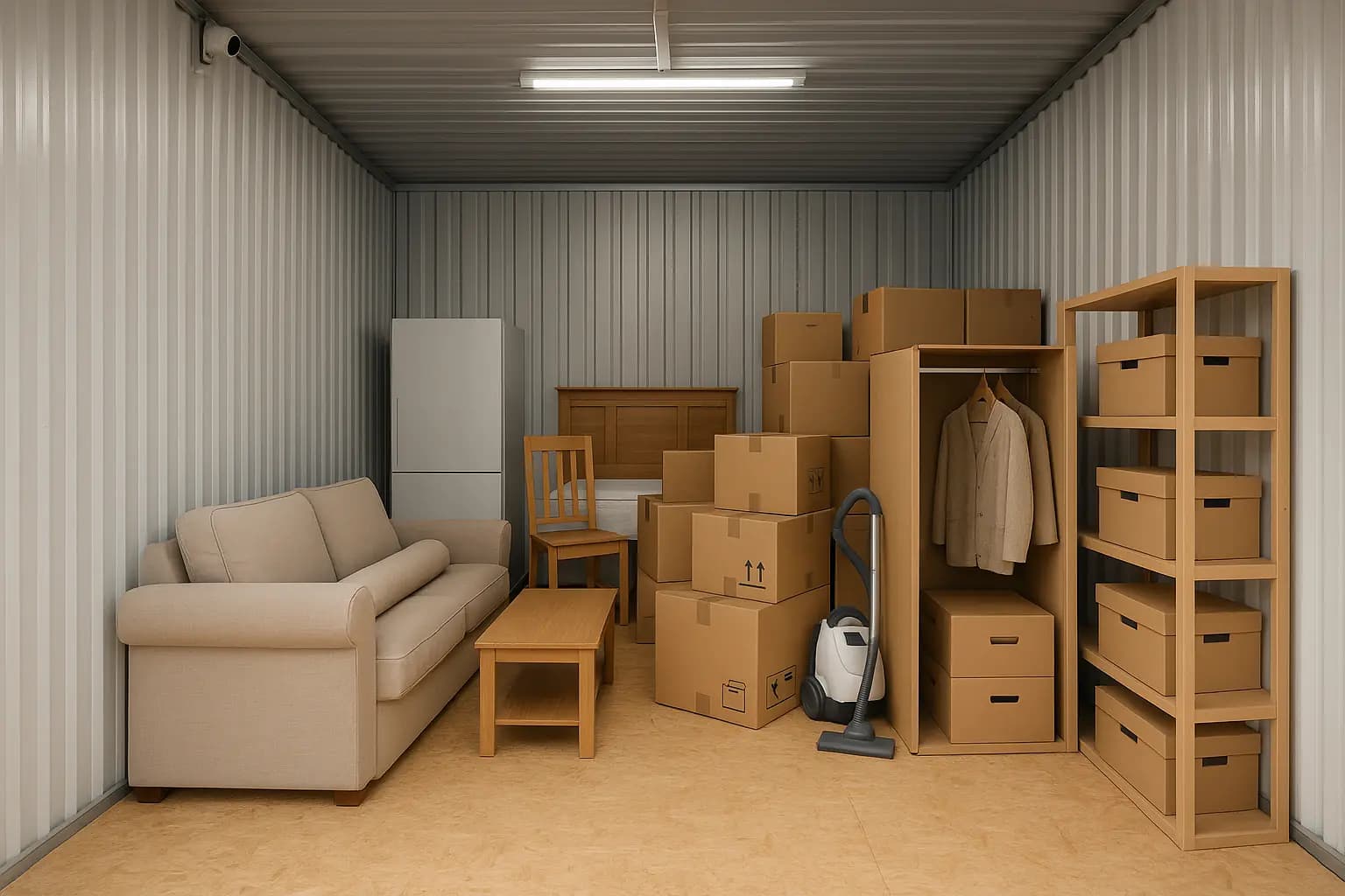 Illustrative photo of a self storage unit interior, not the specific unit